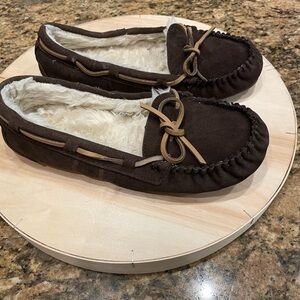 Target Brown Suede Slippers with Faux Fur